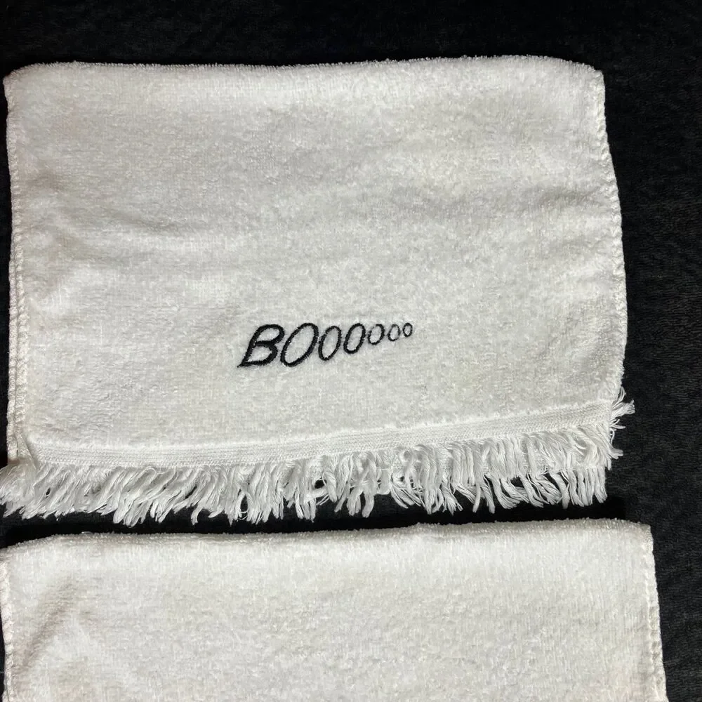 Set Of 2 White Embroidered BOO Spider Web Kitchen Dish or Hand Towels Halloween